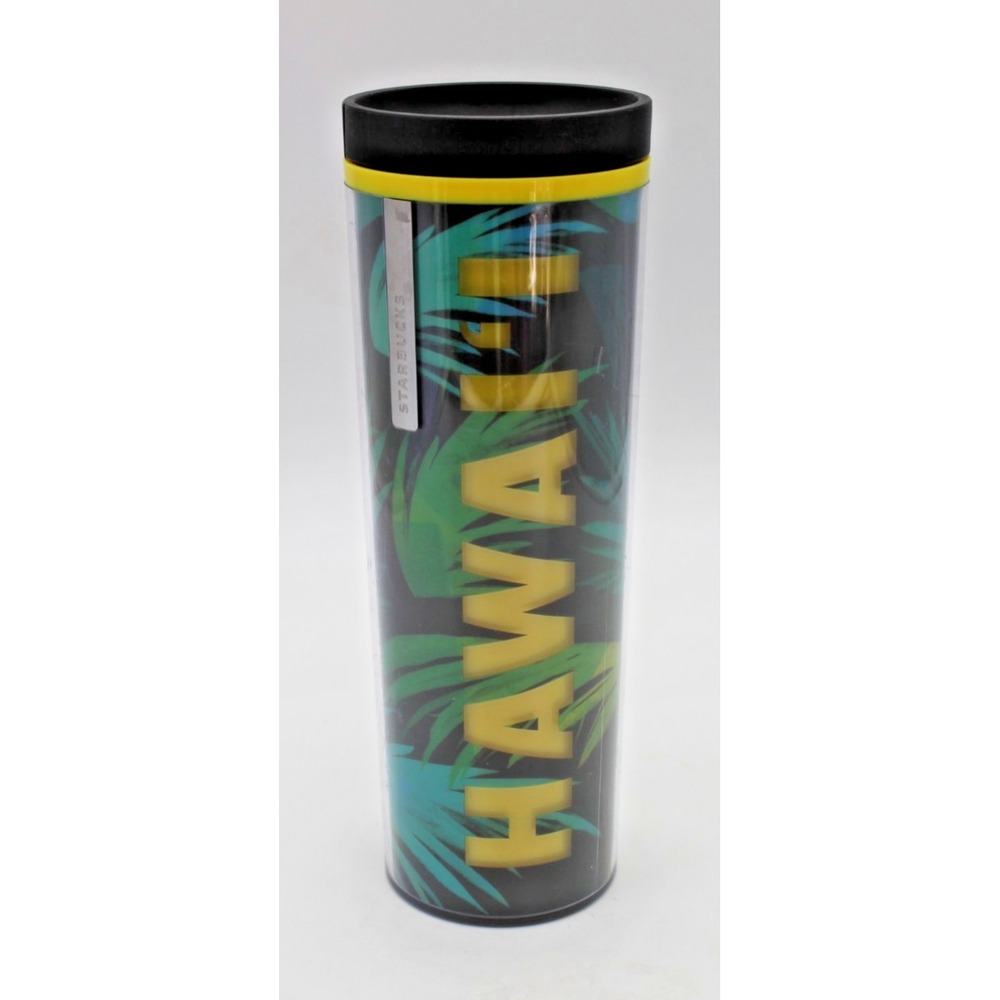 Starbucks Hawaii Tumbler 2013  Blue Yellow Palm Cold Cup Travel 16oz Tropical